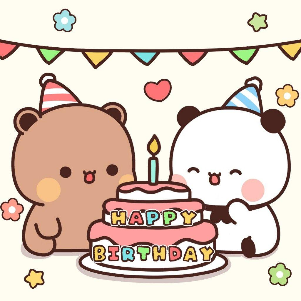 Bubu dan Dudu merayakan ulang tahun bersama kue