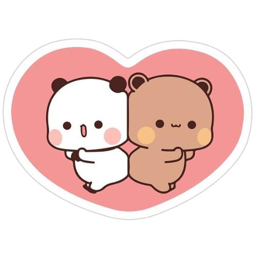 Pasangan beruang kawaii berpelukan dengan hati pink